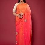 Orange & Pink Shaded Real Silver Work Saree | Pure Chiffon, Butta Design | Jaipurio Luxury Collection